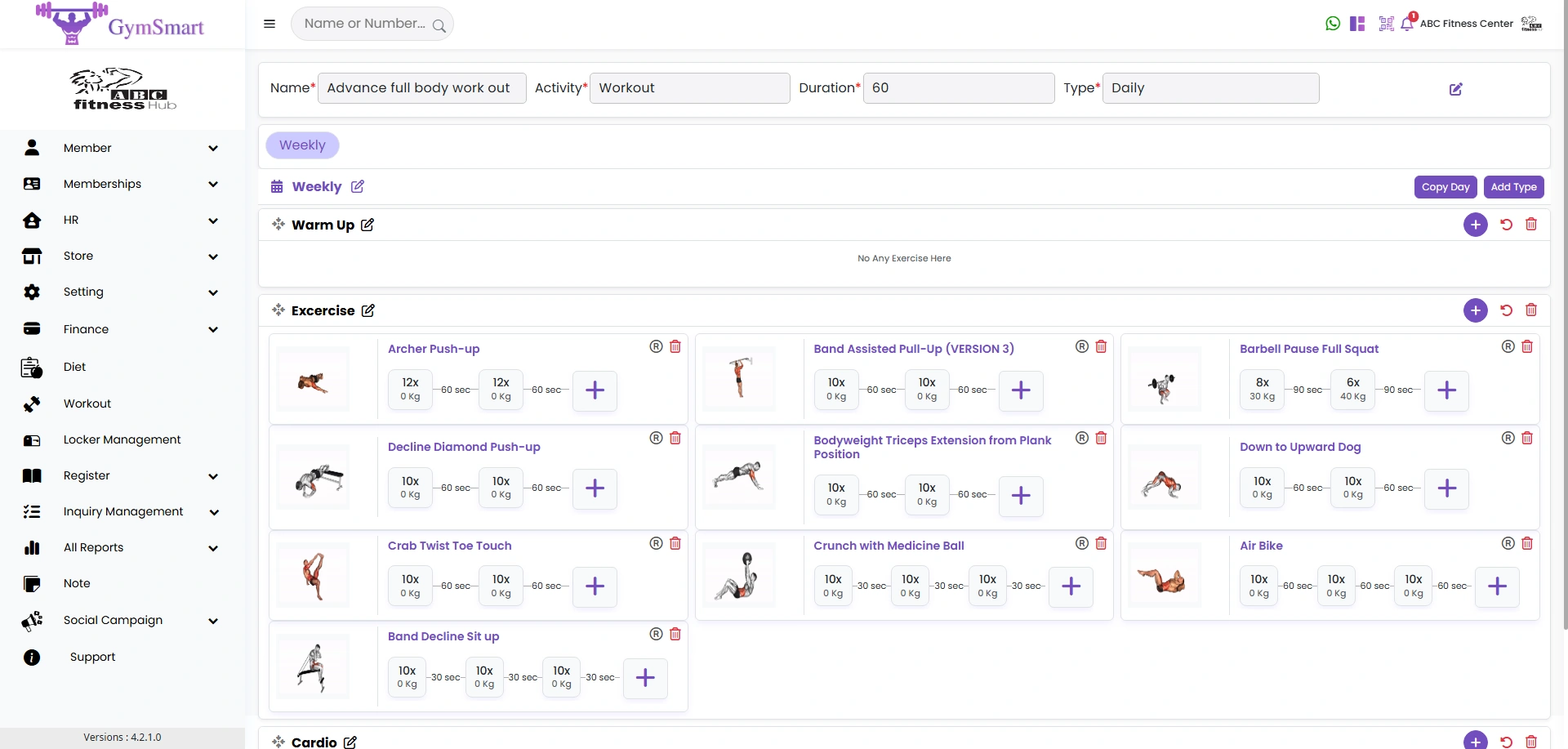 Personalized gym workout plan builder and exercise routines
